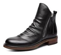 Stivali Medi da Uomo Stivaletti con Cerniera Laterale Scarpe Eleganti Formali con Tacco in Pelle Scarpe Classiche,Nero,39 EU