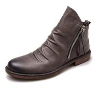DJFOG Stivali Medi da Uomo Stivaletti con Cerniera Laterale Scarpe Eleganti Formali con Tacco in Pelle Scarpe Classiche,Grigio,43 EU