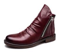 Stivali Medi da Uomo Stivaletti con Cerniera Laterale Scarpe Eleganti Formali con Tacco in Pelle Scarpe Classiche,Rosso,42 EU