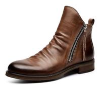 Stivali Medi da Uomo Stivaletti con Cerniera Laterale Scarpe Eleganti Formali con Tacco in Pelle Scarpe Classiche,Marrone,46 EU