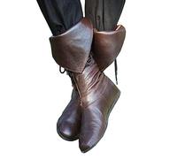 Stivali medievali, 1 paio di stivali in pelle PU, stivali rinascimentali medievali, cosplay, Halloween, gotico, cavaliere vichingo, stivali in pelle, stivali da uomo a metà polpaccio, per cosplay (41)