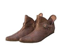 Stivali medievali da uomo - Scarpe singole piatte in pelle PU con fibbia regolabile per cintura - Stivaletti Renaissance Larp Boots Retro in pelle per uomo e donna (41)