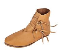 Stivali medievali in pelle con lacci retrò scarpe cosplay fondo piatto, Giallo, 40 2/3 EU
