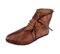 Stivali medievali in pelle con lacci retrò scarpe cosplay fondo piatto, Marrone, 39 2/3 EU