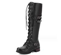 Stivali medievali in pelle PU - Scarpe da equitazione con scarponi lunghi allacciati regolabili - 1 paio di scarpe medievali da donna - Stivali Cosplay SCA LARP Riding Costume Boot,Nero,38