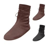 Stivali medievali rinascimentali da donna, stivali da donna a metà polpaccio, stivaletti piatti in finta pelle con dettagli laterali con lacci, calzature vintage comode senza lacci per gite casual e