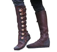 Stivali medievali Stivali in pelle PU Rinascimentale Medievale Cosplay Stivali Lunghi Flat Zip Flat Boots Scarpe per Uomo Donna Cosplay (marrone39)