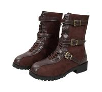 Stivali Metà Polpaccio Da Donna Stivaletti Per Il Tempo Libero Con Tre Fibbia E Stringate In Metallo Stivaletto Con Cerniera Dietro Punta Tacco Basso Booties Retrò Eleganti Caldi Per Trekking