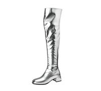 Stivali Metallici Oltre Il Ginocchio da Donna Tacco Largo Superficie Lucida Chiusura con Zip Stivali Moda per Sera Festa Festival Streetwear,Argento,42 EU
