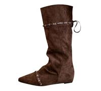 Stivali Monta Western,Stivali Donna con Tacco Basso Casual Cowboy Scarpe di Media Altezza Cowboy Stivaletto con Tacco a Blocco Texani Stivaletti con Fibbie Anfibi