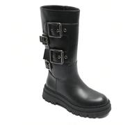 Stivali neri da donna con fibbie in metallo, suola dentellata e stile biker Stile affermativo con botte noire pour femme dotée de trois grandes boucles métalliques.È un ottimo posto dove stare dato ch