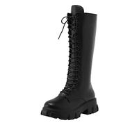 Stivali Neri Donna, Invernali Pelle Alti Anfibi Moda Antiscivolo Biker Stivaletti Comode Platform Biker Boots Motociclista Morbidi Stivali Impermeabile