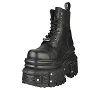 Stivali New Rock MILI083CCT-C4 Unisex in Pelle Nera Metallizzata Piattaforma Militare 4