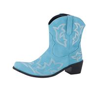 Stivali occidentali da donna Stivali da cowboy Retrò Ricamo Stivali corti antiscivolo Tacco basso Stivali da cavaliere in pelle da donna Casual Smart Party scarpe stivali comode scarpe a piedi nudi