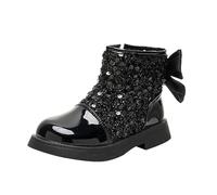 Stivali per bambini con glitter alla moda con paillettes da principessa, arioso e alto, in morbida pelle PU, con cerniera laterale e suola antiscivolo per la primavera e l'autunno, Nero , 32 EU