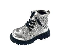 Stivali per bambini con glitter alla moda con paillettes da principessa, arioso e alto, in morbida pelle PU, con cerniera laterale e suola antiscivolo per la primavera e l'autunno, Sl, 28 EU