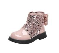 Stivali per bambini con glitter alla moda con paillettes da principessa, arioso e alto, in morbida pelle PU, con cerniera laterale e suola antiscivolo per la primavera e l'autunno, Colore: rosa., 26