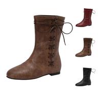 Stivali retrò da donna da uomo con lacci stivali unisex taglie forti retrò stivali britannici piatti stivaletti alla moda a metà polpaccio stivaletti da pirata in tinta unita stivaletto vintage