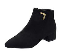 Stivali Scarpe Donna Moda Tempo Libero Solido Punta a Punta Med Heels Caviglia (39,Nero)