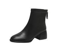 Stivali Scarpe Donna Tempo Libero Solido Punta a Punta Cerniera Tacco Alto Quadrato (39,Nero)