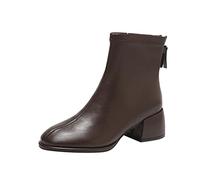 Stivali Scarpe Donna Tempo Libero Solido Punta a Punta Cerniera Tacco Alto Quadrato (41,Marrone)