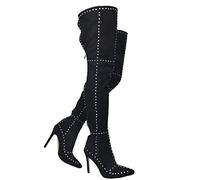 Stivali sopra Il Ginocchio a Punta in Pelle Scamosciata Nera da Donna - per Eventi Speciali nei Night Club e Occasioni di Gala,Nero,46 EU