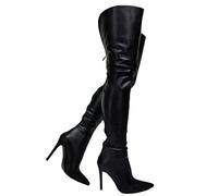 Stivali sopra Il Ginocchio con Cerniera e Punta a Spillo da 12 cm da Donna - per Night Club, Feste di Natale e Occasioni di Gala,Nero,44 EU