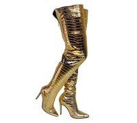 Stivali sopra Il Ginocchio con Punta Scintillante Color Oro Metallizzato da Donna - per Eventi Speciali nei Night Club e Occasioni di Gala,d'oro,39 EU