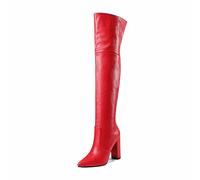 Stivali sopra Il Ginocchio con Zip Laterale Stivali con Tacco Alto in PU sopra Il Ginocchio Stivali da Discoteca Stivali Alti da Cavaliere con Tubo Alto al Ginocchio,Rosso,38 EU