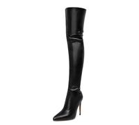 Stivali sopra Il Ginocchio da Donna con Tacco Alto,Stivale Lungo Sexy con Cerniera Posteriore a Spillo con Punta a Punta,Abito Festa Elasticizzato Stivali Alti al Ginocchio,Nero,36 EU