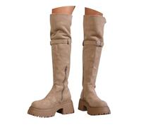 Stivali sopra il ginocchio da donna larghi Shark Boots Stivali invernali al ginocchio con tacco: calda imbottitura stivali alti alla coscia per comfort e stile nella stagione fredda., beige., 40 EU