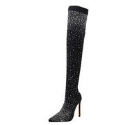 Stivali sopra il ginocchio da donna stivali larghi Shark Boots Night Club nel commercio estero indossano tacchi alti con punte di diamante stivali lucidi con diamanti da 12 cm in cima, Nero , 40 EU