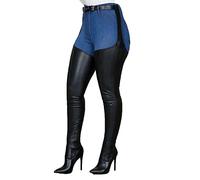 Stivali sopra il ginocchio in pelle PU elasticizzata da donna Stivali alti alla coscia con tacco a spillo Stivali lunghi a punta sexy con cerniera di moda con cintura in vita regolabile,Nero,42
