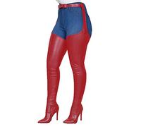 Stivali sopra il ginocchio in pelle PU elasticizzata da donna Stivali alti alla coscia con tacco a spillo Stivali lunghi a punta sexy con cerniera di moda con cintura in vita regolabile,Rosso,36