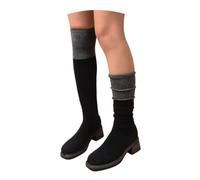 Stivali Sopra Il Ginocchio Lavorati A Maglia Scarpe Slip-on Elasticizzate | Da Donna For L'autunno Eleganti Stivali Chelsea Con Gambale Lungo E Tacco Largo Tacchi Alti Taglie Forti