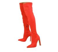 Stivali sopra il ginocchio per le donne camoscio punta blocco tacco alto cerniera laterale coscia stivali vestito alto, Rosso, 36 EU