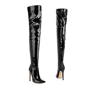 Stivali sopra Il Ginocchio Stivali di Vernice Lucida Stivali da Coscia Sexy Stivali da Pole Dance Stivali A Punta Stiletto,Nero,44 EU