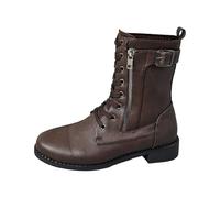 Stivali stringati da donna, robusti, alla moda, con tacco a blocco, chiusura lampo laterale, vintage, casual, con cuciture decorative, per tutti i giorni, Stile P02 Marrone, 40.5 EU