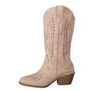 Stivali Texani Donna Invernali,Stivali Donna Neri Alti Casual Texani Scarpe di Media Altezza Cowboy Stivaletto con Tacco Texani Stivaletti con Ghetta Risvolto