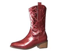 Stivali Texani Donna,Stivali Alti Donna con Tacco Alto Casual Western Scarpe di Media Altezza Cowboy Stivaletto con Plateau Lunghi Texani Stivaletti in Pizzo Ricamo