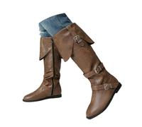 Stivali Unisex Cavalieri Anfibi Gambale Alto Tacco Basso Stivaletti British Risvoltabili con Lacci Boots Vintage Moda Autunno Inverno Casual per Città Weekend Festival Passeggiata Look