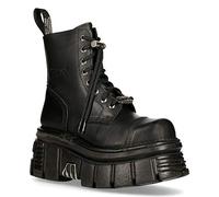 Stivali Unisex New Rock M-NEWMILI083-S21 in Pelle Nera da Motociclista Gotico Punk Scarpe Metallizzate Stile Militare 6.5