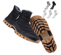 Stivali, Uomo Impermeabile Caldo Cotone Zip Neve Stivaletti Da Neve Foderato Slip on Spessa Peluche Stivaletti Impermeabile Neve Metà Polpaccio Stivali Termici Antiscivolo Outdoor Walking