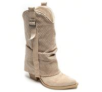Stivali western alla moda e casual retrò con tacco a blocco e design traforato Un look senza tempo e una silhouette moderna, una silhouette moderna, una bellissima sposa, un arredamento e un'affermazi