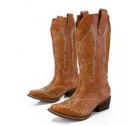 Stivali western da donna alla moda con punta a punta, tacco alto chunky, decorati con rivetti e ricami, in stile vintage US10,US5,US5.5,US6,US6.5,US7,US7.5,US8,US8.5,US9,US4.5,US9.5,US10.5Grafico,Moti