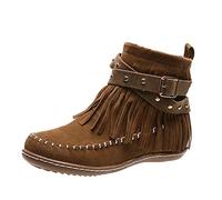 Stivali western da donna con frange, stivaletti alla caviglia eleganti: mocassini con fibbie a gambo corto, suola in gomma antiscivolo, vintage, stivali corti in pelle scamosciata, stivali da cowboy