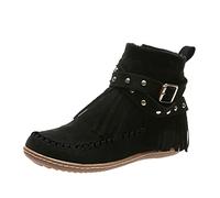 Stivali western da donna con frange, stivaletti alla caviglia eleganti: mocassini con fibbie a gambo corto, suola in gomma antiscivolo, vintage, stivali corti in pelle scamosciata, stivali da cowboy