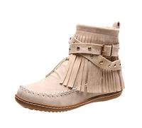 Stivali western da donna con frange, stivaletti alla caviglia eleganti: mocassini con fibbie a gambo corto, suola in gomma antiscivolo, vintage, stivali corti in pelle scamosciata, stivali da cowboy