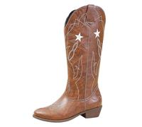 Stivali western da donna, da cowboy con tacco a blocco, punta a punta, grandi dimensioni, stampa stivali da donna, in pelle, con maniche, tacco alto, scarpe da cowboy, stile retrò, autunno, inverno
