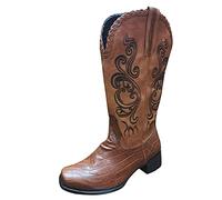 Stivali Western Stivaletti Stivali Scarpe Donna Moda Casual Tacchi Quadrati Tacchi Lunghi alla Caviglia (40,Marrone)